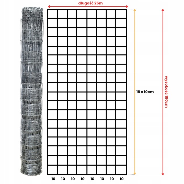 SIATKA LEŚNA 180/19/10 M rolka 25m OCYNKOWANA pola sady lasy budowa STRONG