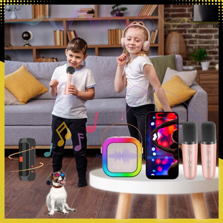 ZESTAW DO KARAOKE DLA DZIECI 2 MIKROFONY GŁOŚNIK BEZPRZEWODOWY 2X MIKROFON