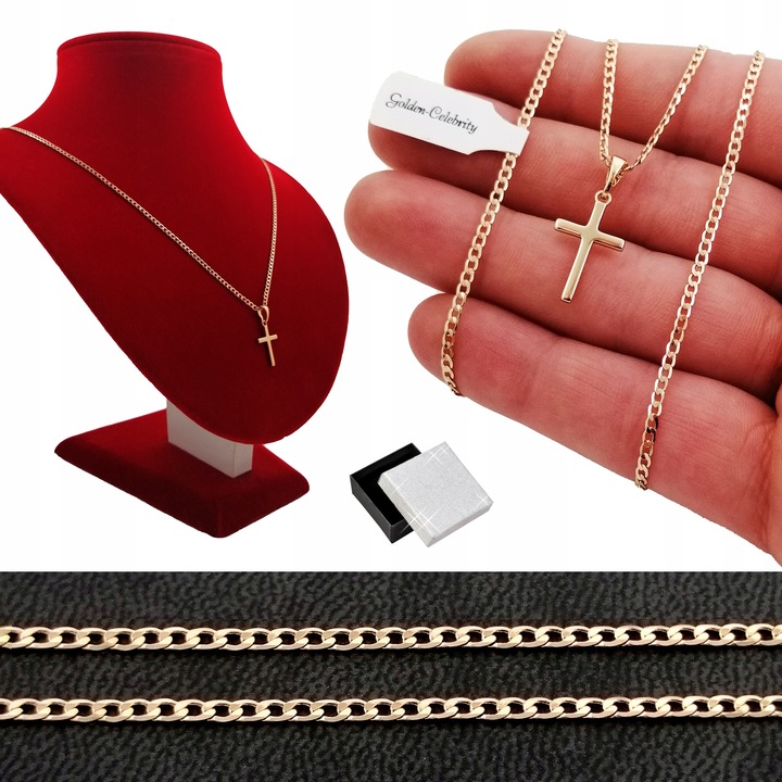 ZŁOTY ŁAŃCUSZEK+KRZYŻYK PREZENT NA CHRZEST KOMUNIĘ DLA CHŁOPCA DZIEWCZYNKI