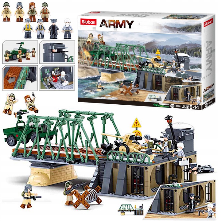 Klocki Bitwa Na Moście Jeep W Pułapce Armia Wojsko BUNKIER DZIAŁO 8 FIGUREK