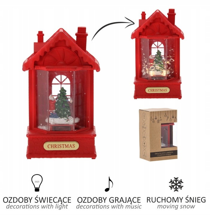 LAMPION ŚWIĄTECZNY Z WKŁADEM LED POZYTYWKA DOMEK CZERWONY 12 x 9 x 19,5 CM