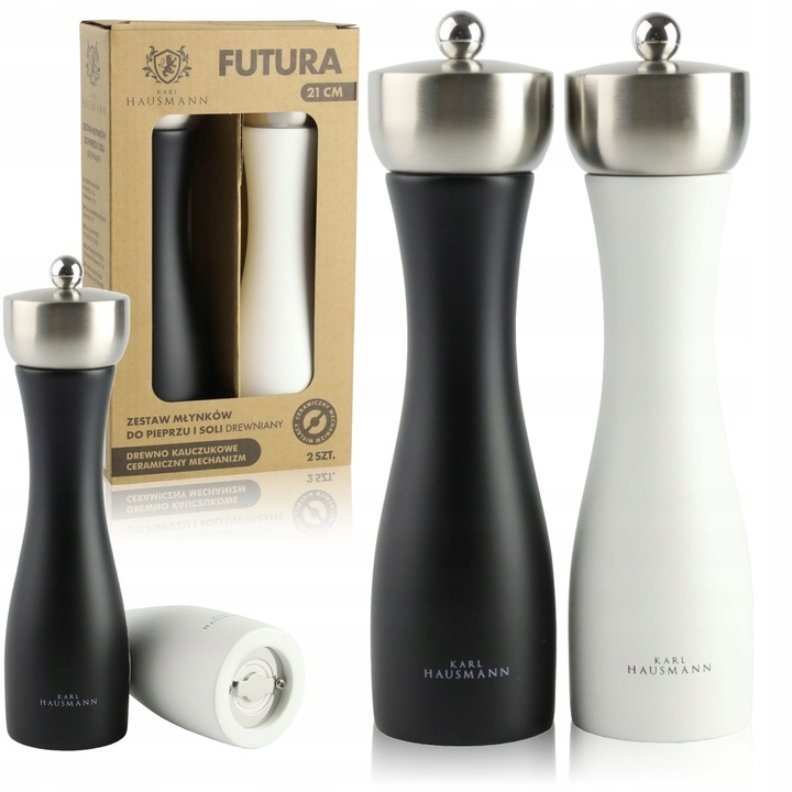 ZESTAW RĘCZNYCH MŁYNKÓW DO MIELENIA SOLI PIEPRZU PRZYPRAW BIAŁY I CZARNY