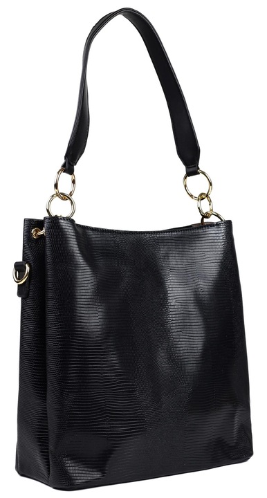 Torebka Damska MONNARI SHOPPER NA RAMIĘ Listonoszka Czarna PASEK LOGO