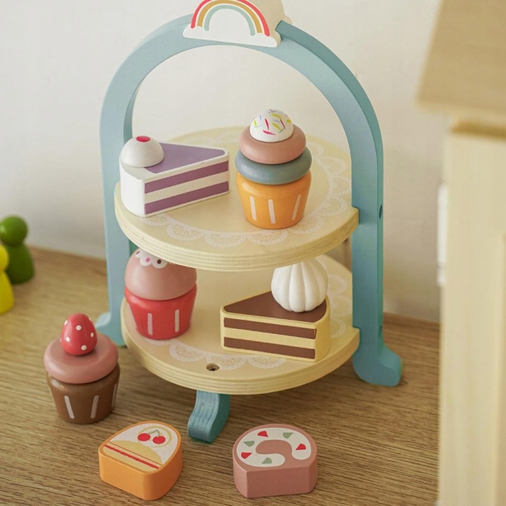 SERWIS DLA DZIECI XXL DREWNIANY zestaw do herbaty kawy FILIŻANKI CIASTKA