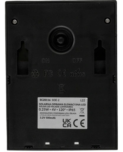 OPRAWA ELEWACYJNA SOLARNA LED SOE-2 CZARNA 4000K EC20116 ECO LIGHT
