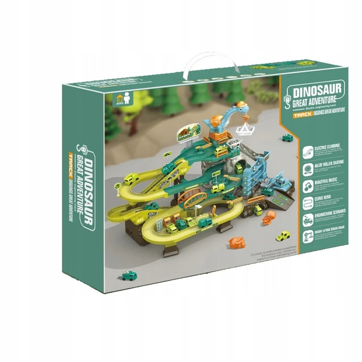 MEGA TOR SAMOCHODOWY PARKING POCIĄG DŹWIG KOLEJKA STACJA TUNEL DINOZAUR REX