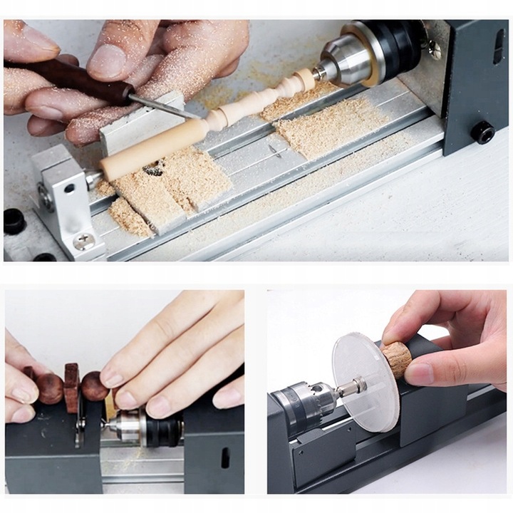 MINI TOKARKA MODELARSKA STOŁOWA DO DREWNA Z REGULACJĄ PRĘDKOŚCI DIY Obróbka