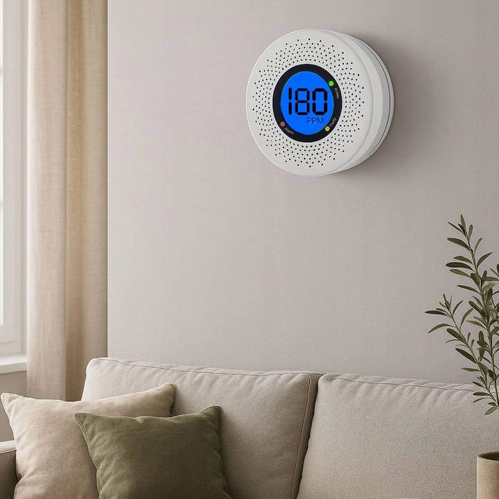 CZUJNIK CZADU DYMU DETEKTOR TLENKU WĘGLA CO GAZU POŻARU OGNIA EKRAN LCD