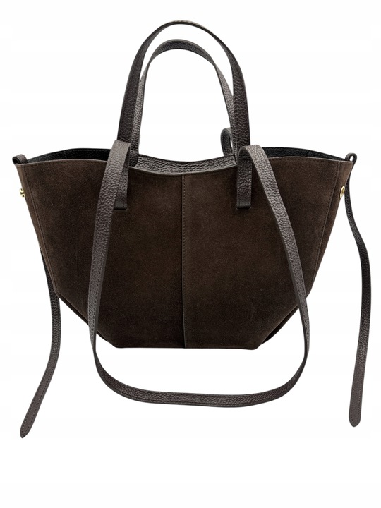 Torebka damska VERA PELLE SHOPPERKA skóra ZAMSZ BRĄZOWA