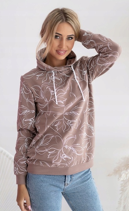 BLUZA DRESOWA DAMSKA BAWEŁNIANA Z KOMINEM W PRINT KWIATY KOLORY ROZMIARY