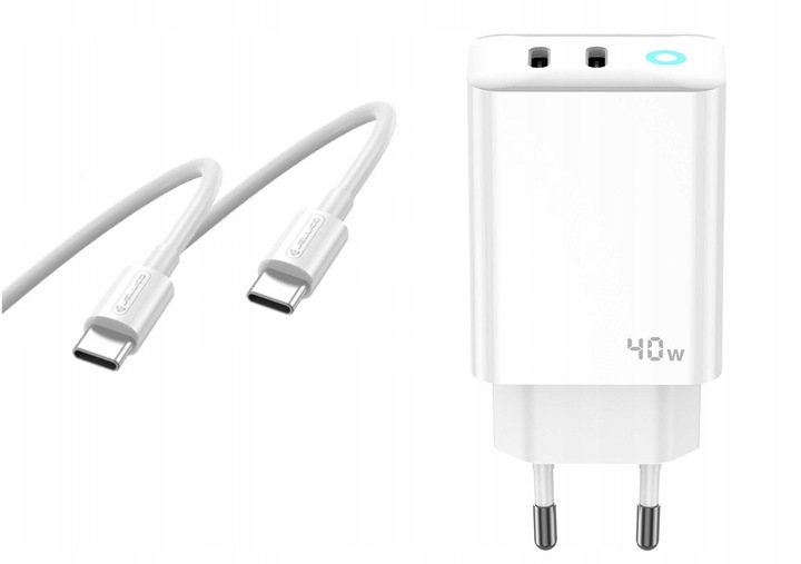 JELLICO ładowarka sieciowa EU19 GaN PD 40W 2xUSB-C Biały + Kabel 2x USB - C