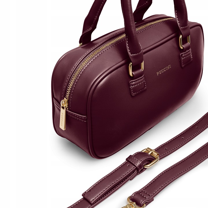 PUCCINI Torebka Damska Mała Kuferek Skóra Ekologiczna Bordowa BK2251019M-3B