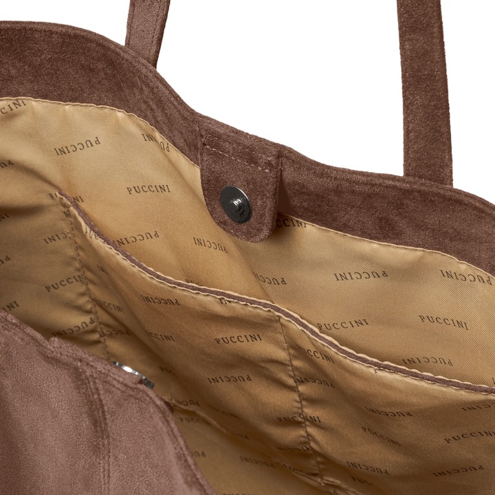 PUCCINI Torebka Damska Shopper Duża Ekologiczny Zamsz Brązowa BK2251034D-2