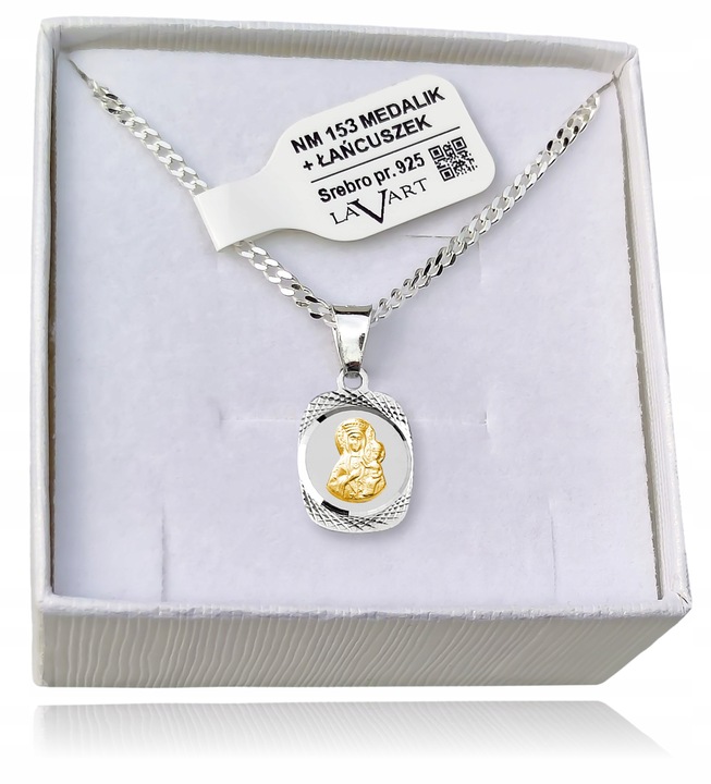 ŁAŃCUSZEK SREBRNY MEDALIK KOMUNIJNY MATKA BOSKA DO KOMUNII NA CHRZEST