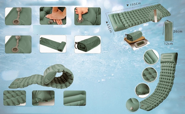 MATA SAMOPOMPUJĄCA KARIMATA MATERAC NAMIOT KEMPING 200 X 67 X 10CM