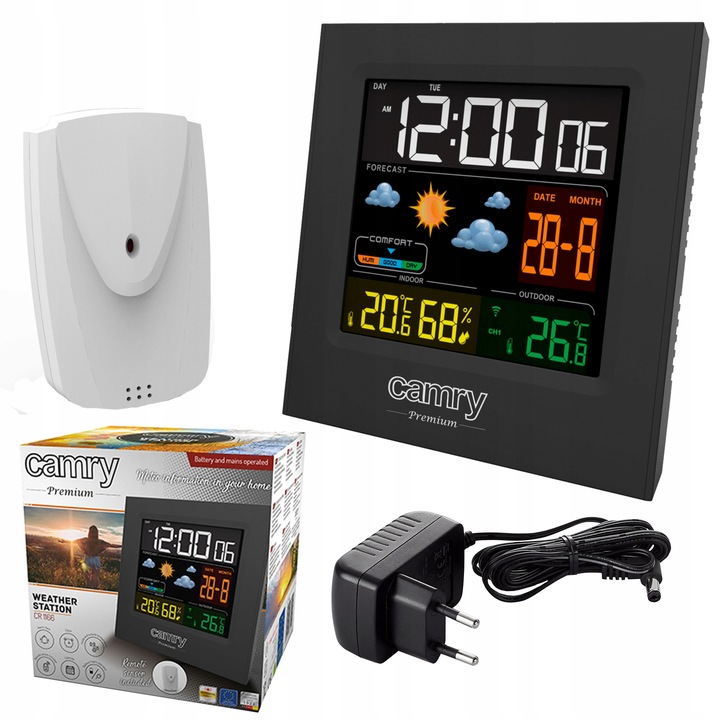 STACJA POGODOWA POGODY BEZPRZEWODOWA TERMOMETR HIGROMET CZUJNIK ZEGAR DATA