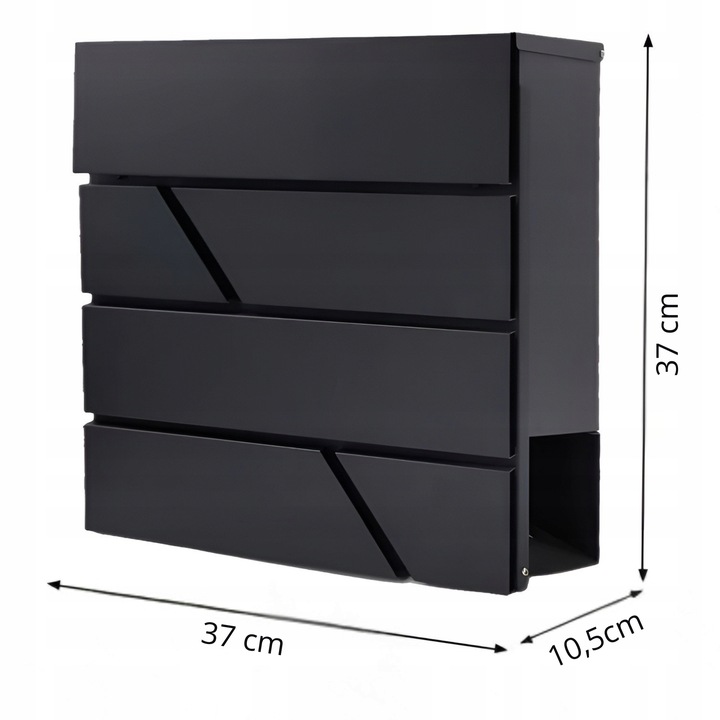 LISTOWA POCZTOWA SKRZYNKA NA LISTY POCZTĘ CZARNY MAT Z GAZETNIKIEM DUŻA A4