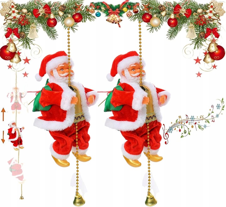 MIKOŁAJ PNĄCY SIĘ NA LINIE 100cm WSPINAJĄCY SIĘ MIKOŁAJ MELODIE ŚWIATEŁKA