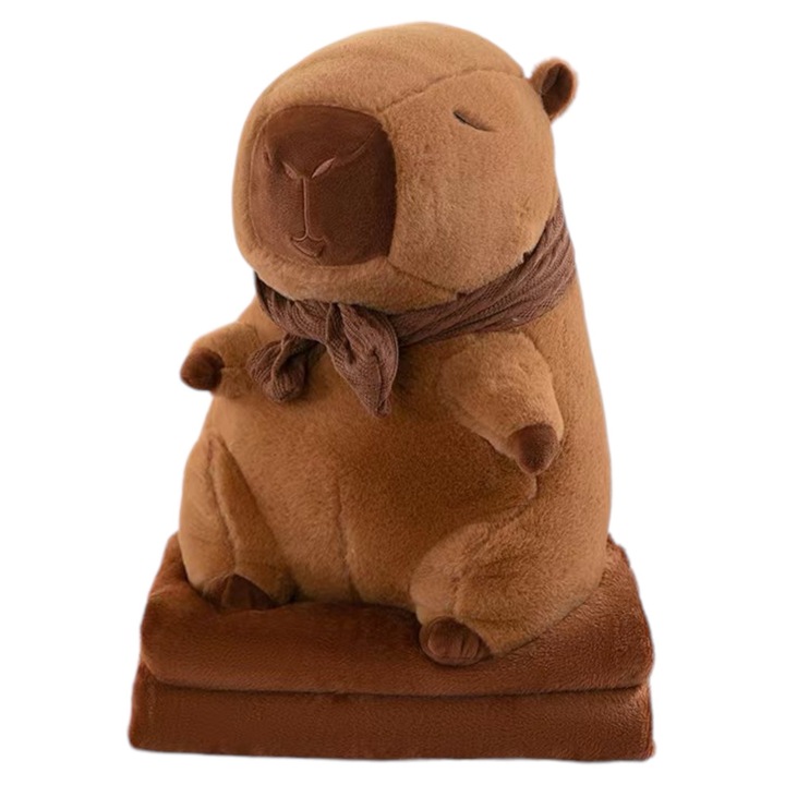 MASKOTKA KAPIBARA Z SZALIKIEM DUŻY PLUSZAK Z KOCYKIEM PODUSZKA 3W1 40 CM