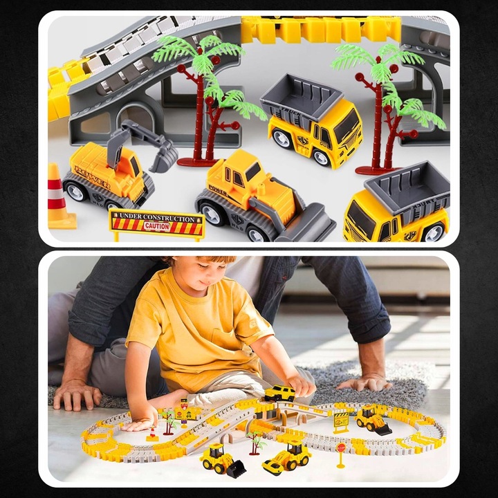 TOR SAMOCHODOWY WYŚCIGOWY DLA DZIECI POJAZDY BUDOWLANE NA PREZENT 255 EL.