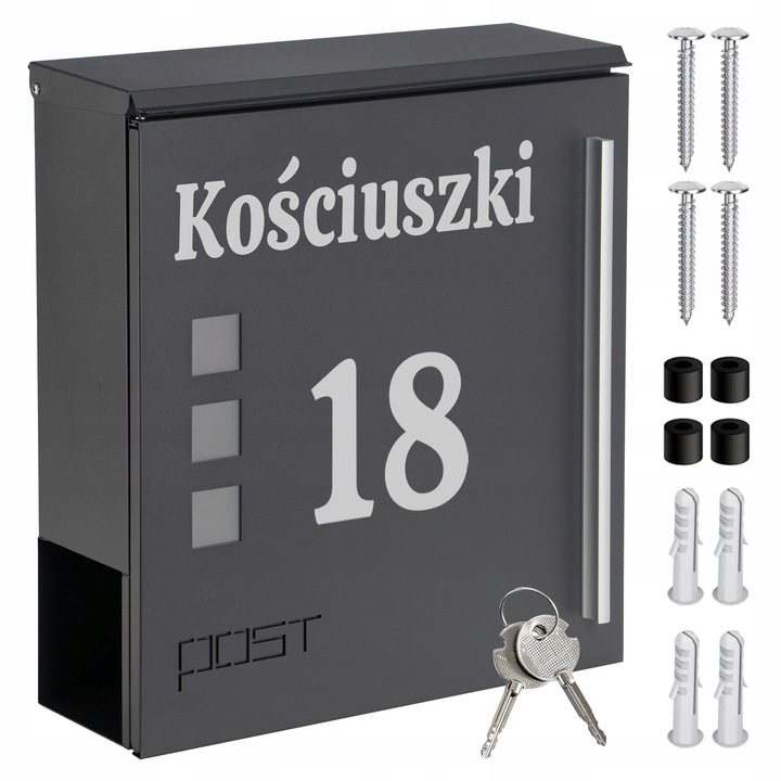 Skrzynka Pocztowa Na Listy Z Nazwą Ulicy Numerem Domu Napisem Antracyt