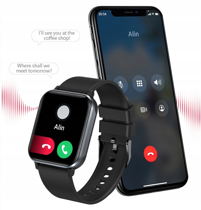 ZEGAREK SMARTWATCH CIŚNIENIE PULS ROZMOWY POL MENU