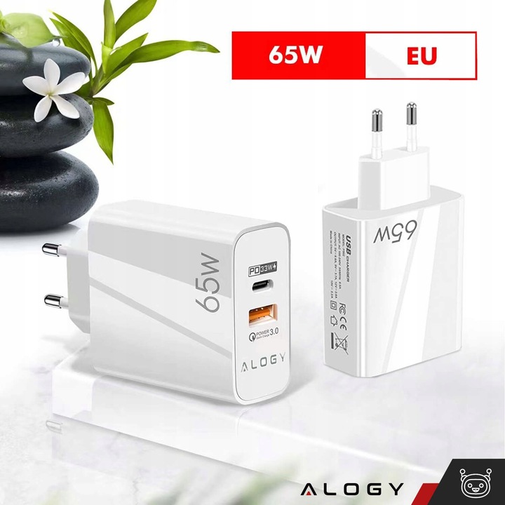 ŁADOWARKA SIECIOWA SZYBKA USB-A USB QC 3.0 65W USB-C PD TYP C DO TELEFONU