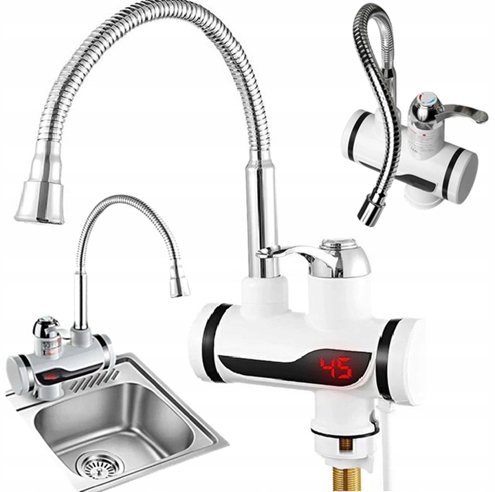 ELEKTRYCZNY PRZEPŁYWOWY PODGRZEWACZ WODY FLEX Z LCD GIĘTKIM KRANEM KUCHENNY