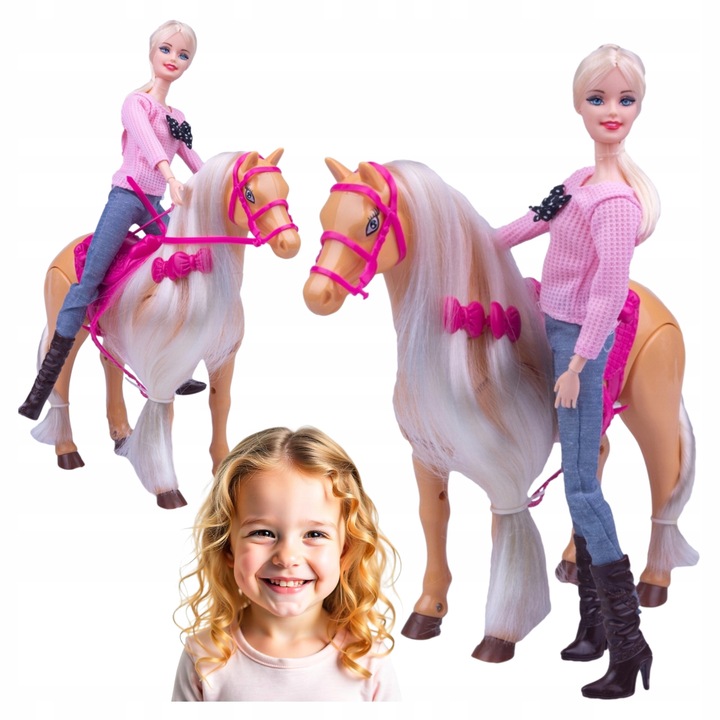 Lalka z koniem dla dziewczynek CHODZI DŹWIĘK długa grzywa do czesania