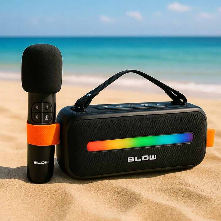 GŁOŚNIK BLUETOOTH PRZENOŚNY RADIO FM USB BEZPRZEWODOWY KARAOKE RGB MIKROFON