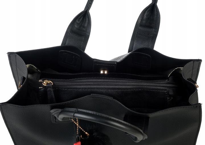 KLASYCZNA TORBA Z POMPONEM MONNARI MIEJSKA SHOPPER POJEMNA PREMIUM