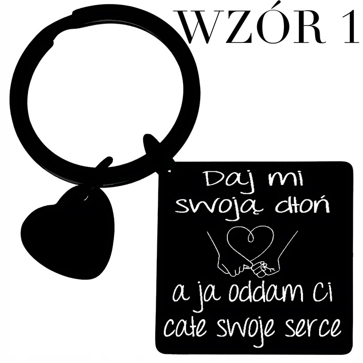 Brelok do kluczy z grawerem PREZENT na WALENTYNKI stal 316L czarny BLINGART