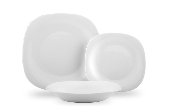 Serwis zestaw obiadowy talerze kwadratowe na 6 osób biały 18 elementów