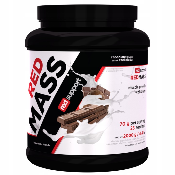 GAINER Red Mass 2000g BIAŁKO węglowodany MASA SIŁA czekolada Red Support