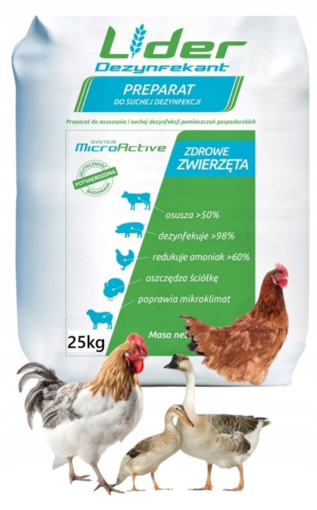 SUCHA DEZYNFEKCJA kurnika obory gołębnika Dezynfekant LIDER 25KG