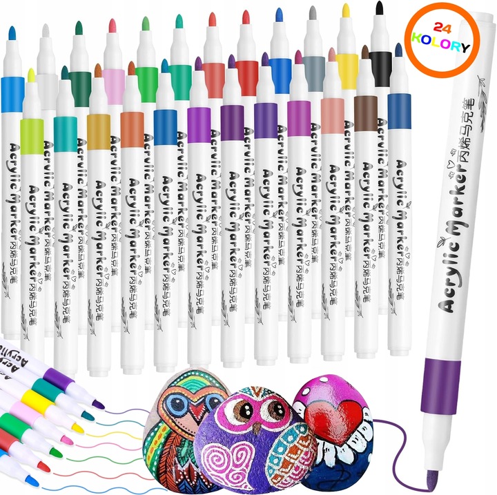 MARKERY AKRYLOWE 24 KOLORY PISAKI FLAMASTRY DO KAMIENI DREWNA TKANIN SZKŁA