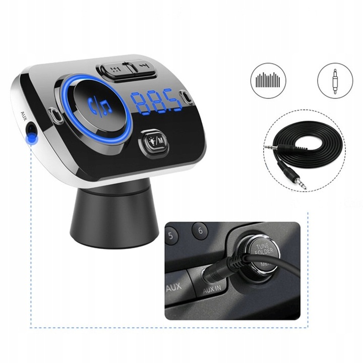 TRANSMITER BLUETOOTH FM SAMOCHODOWY ZESTAW GŁOŚNOMÓWIĄCY ŁADOWARKA USB-C