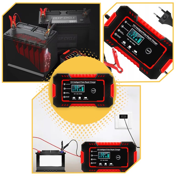 Prostownik automatyczny samochodowy ŁADOWARKA AKUMULATORA smart LCD 12V