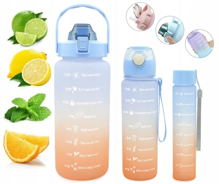 BUTELKA NA WODĘ BIDON Z MIARKĄ ZE SŁOMKĄ PRZYPOMNIENIEM SIŁOWNIA FITNESS 2L
