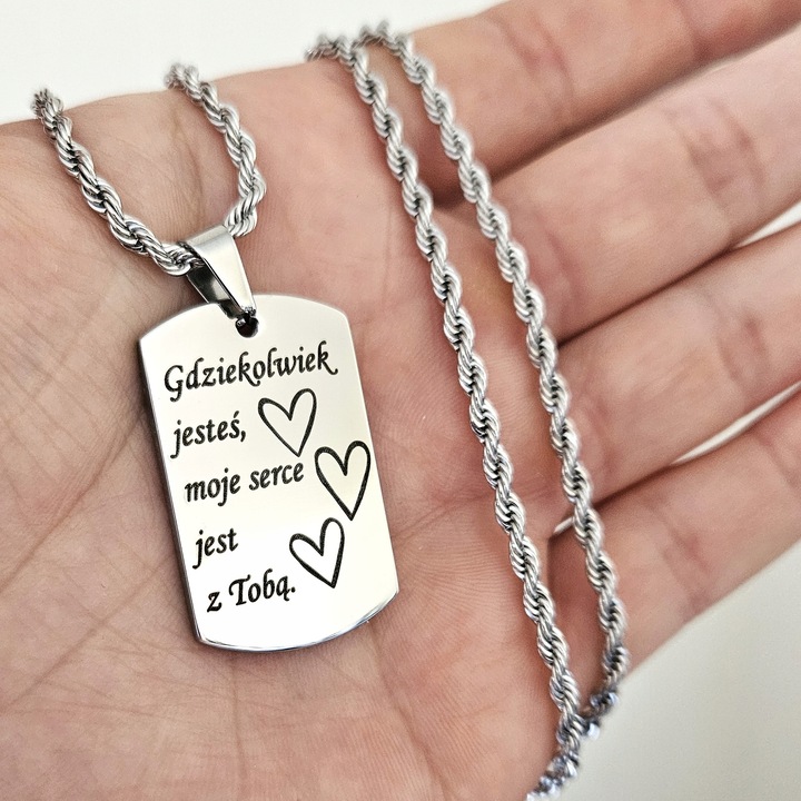 ZESTAW Srebrny nieśmiertelnik z grawerunkiem + łańcuszek srebrny 55cm WZORY
