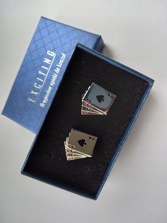 Srebrne spinki do mankietów koszul EXC Karty do Gry Cztery Asy