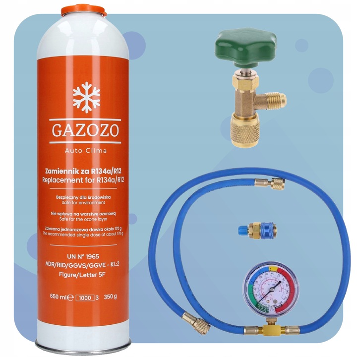 Zestaw CZYNNIK CHŁODNICZY R134a do KLIMATYZACJI SAMOCHODOWEJ i AGD