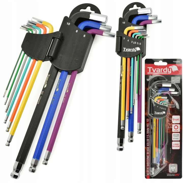 TVARDY ZESTAW KLUCZE IMBUSOWE IMBUSY DŁUGIE HEX 1.5-10mm 9sztuk KOLOR