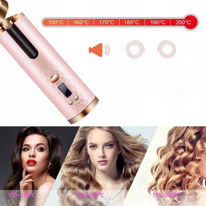 CERAMICZNA Lokówka automatyczna do włosów OBROTOWA fale loki 3000 mAh timer