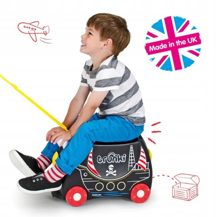 Walizka jeżdżąca Trunki dla dzieci jeździk pirat Pedro czarna walizeczka
