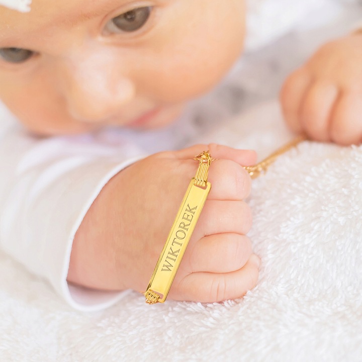 Złota Bransoletka 585 Pamiątka Chrztu dla Chłopca Grawer na Chrzest