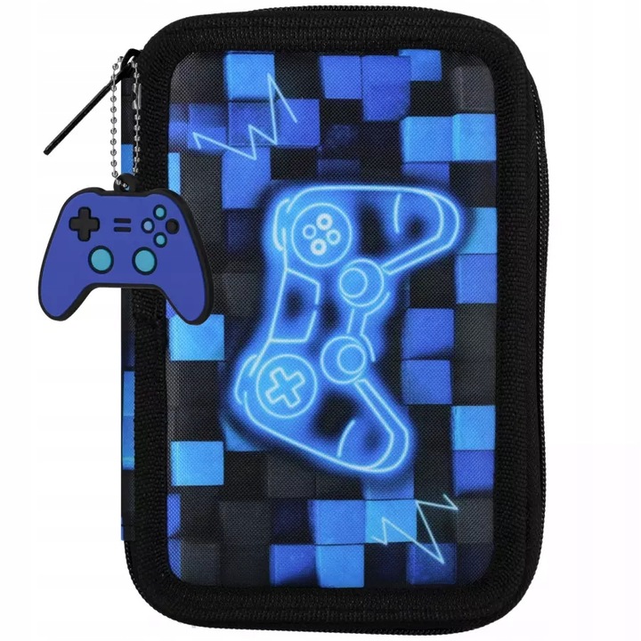 PIÓRNIK SZKOLNY TRZYKOMOROWY Z WYPOSAŻENIEM DLA CHŁOPCA PIXEL PAD GAME