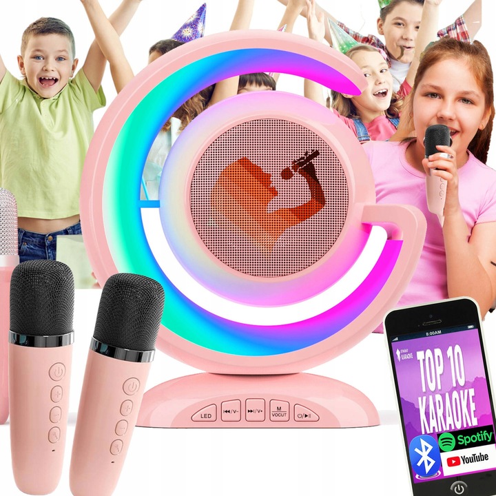 ZESTAW KARAOKE 2 MIKROFONY BEZPRZEWODOWY PRZENOŚNY GŁOŚNIK BLUETOOTH LED
