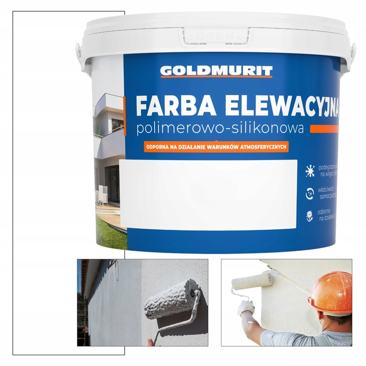 Farba Elewacyjna Fasadowa Polimerowo Silikonowa Goldmurit Biała RAL9016 10l