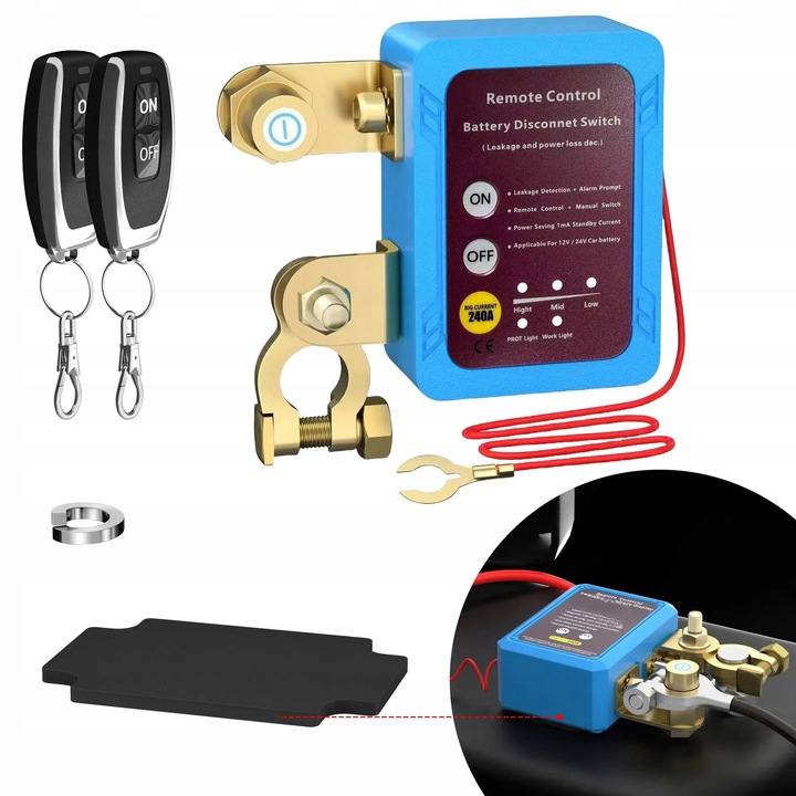 Zdalny automatyczny wyłącznik odłącznik akumulatora 12V 240A 2x pilot